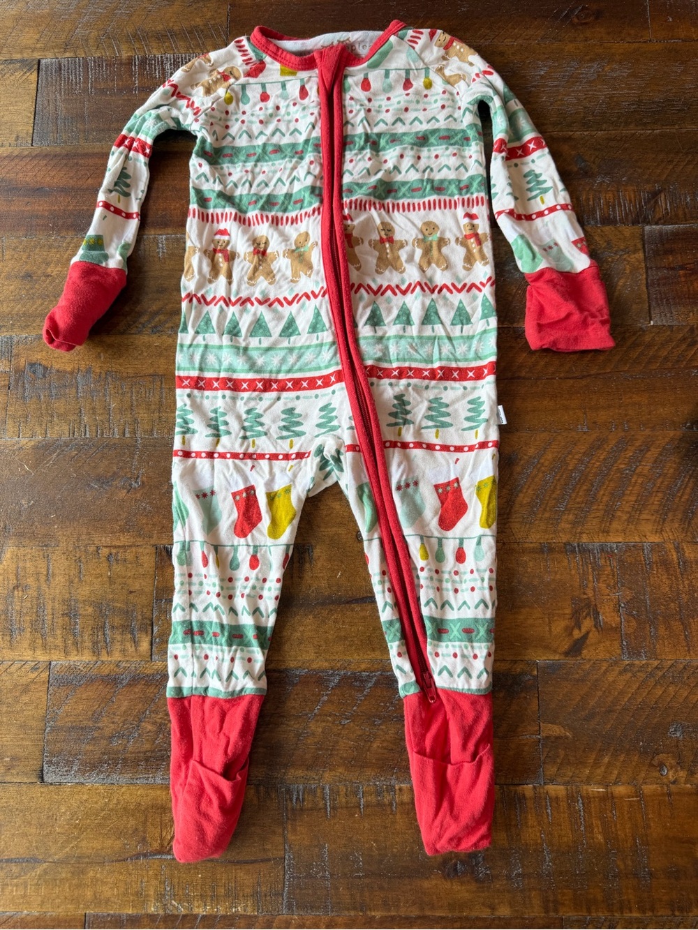 Little Sleepies Red & Green Gingerbread Holiday One-Piece Pajamas
